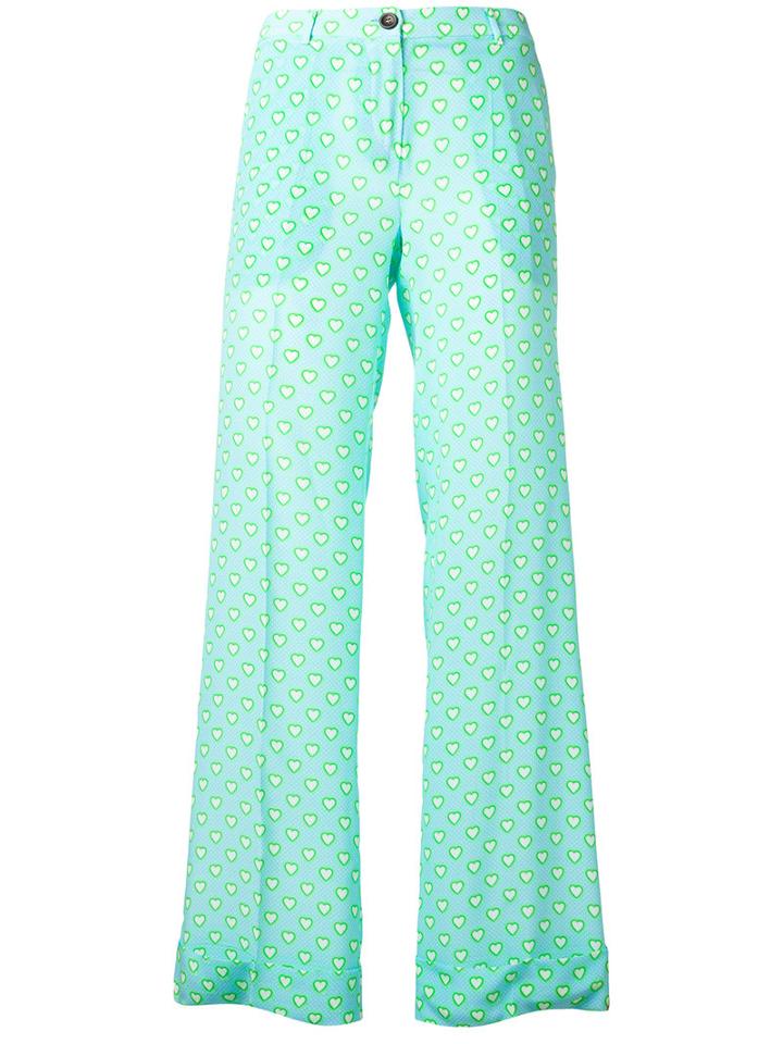 Miu Miu - Heart Print Straight Trousers - Women - Silk - 36, Women's, Blue, Silk