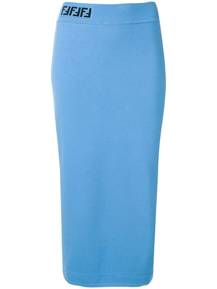 Fendi Ff Logo Waistband Fitted Skirt - Blue