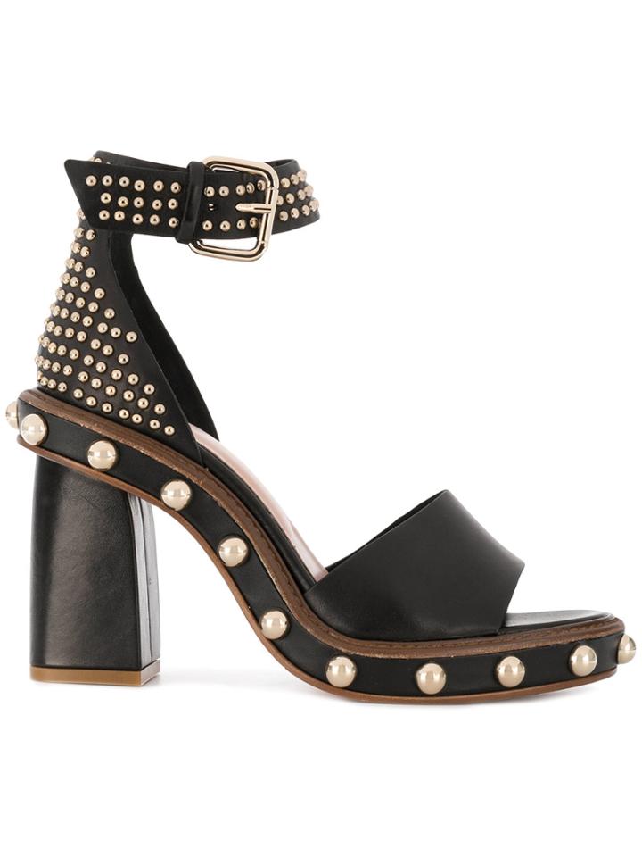 Red Valentino Studded Peep Toe Sandals - Black