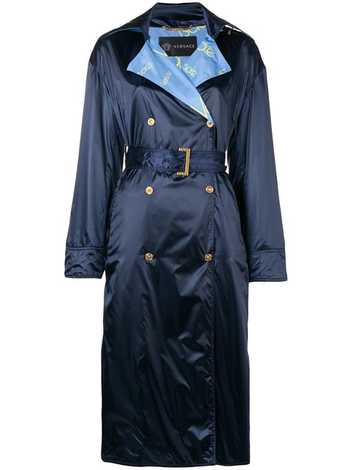 Versace Embellished Trench Coat - Blue