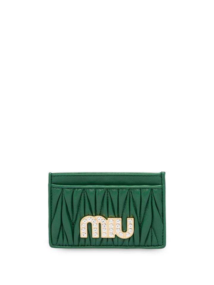 Miu Miu Matelassé Embellished Logo Cardholder - Green