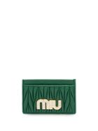Miu Miu Matelassé Embellished Logo Cardholder - Green