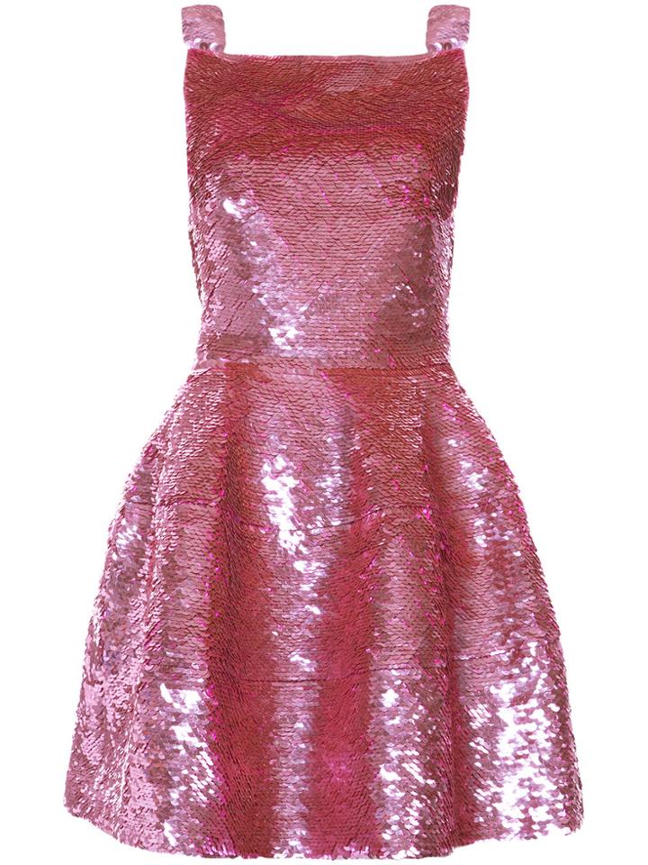 Oscar De La Renta Sequinned Flared Dress - Pink & Purple