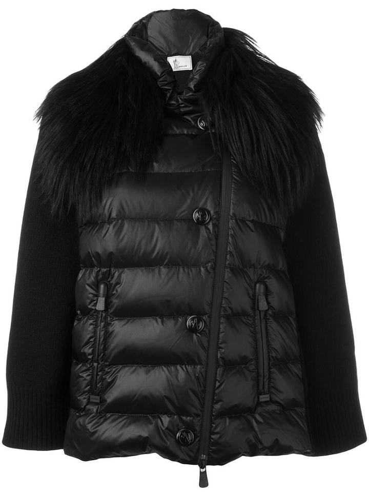 Moncler Grenoble Fur Collar Padded Jacket, Women's, Size: Small, Black, Polyamide/virgin Wool/goat Fur