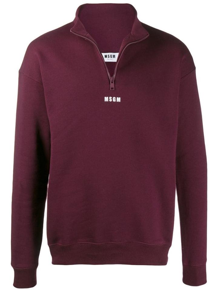 Msgm Funnel Neck Logo Sweatshirt - Red