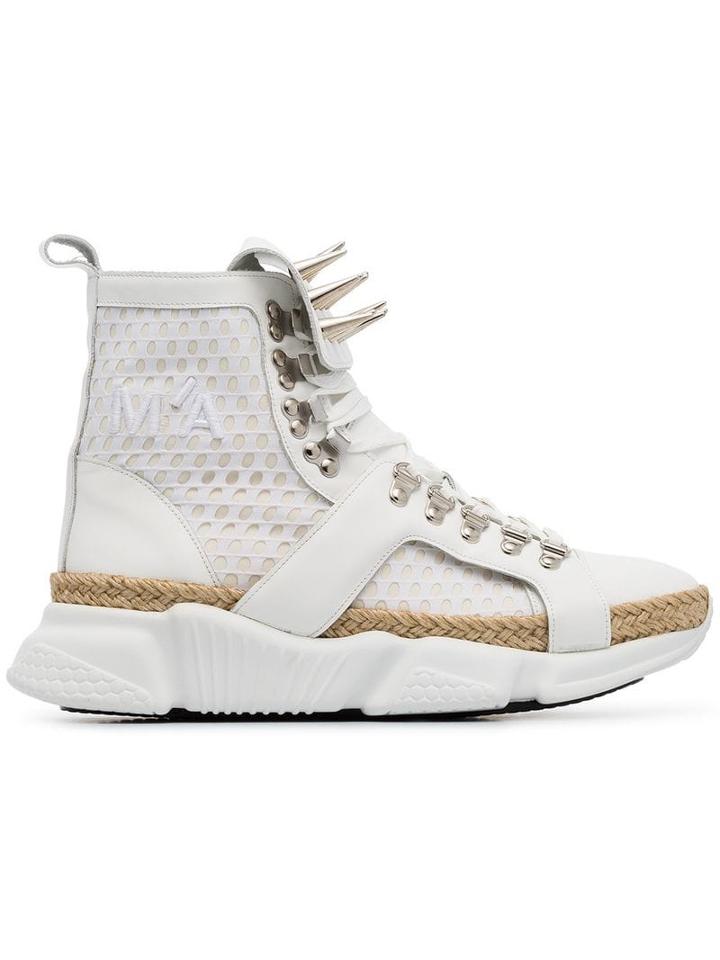Marques'almeida White Spike Mesh And Leather High Top Sneakers