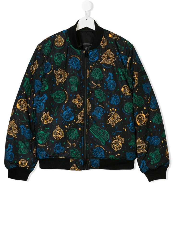 Kenzo Kids Teen Logo Printed Bomber Jacket - Black