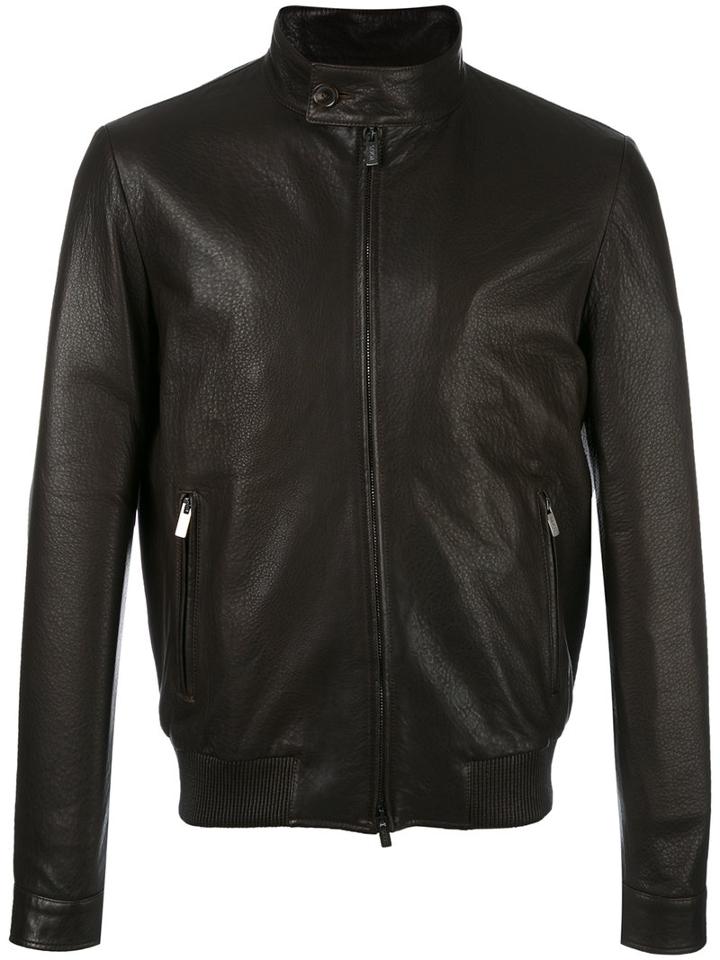 Tod's Band Collar Leather Jacket, Men's, Size: Large, Brown, Lamb Skin/viscose/polyester