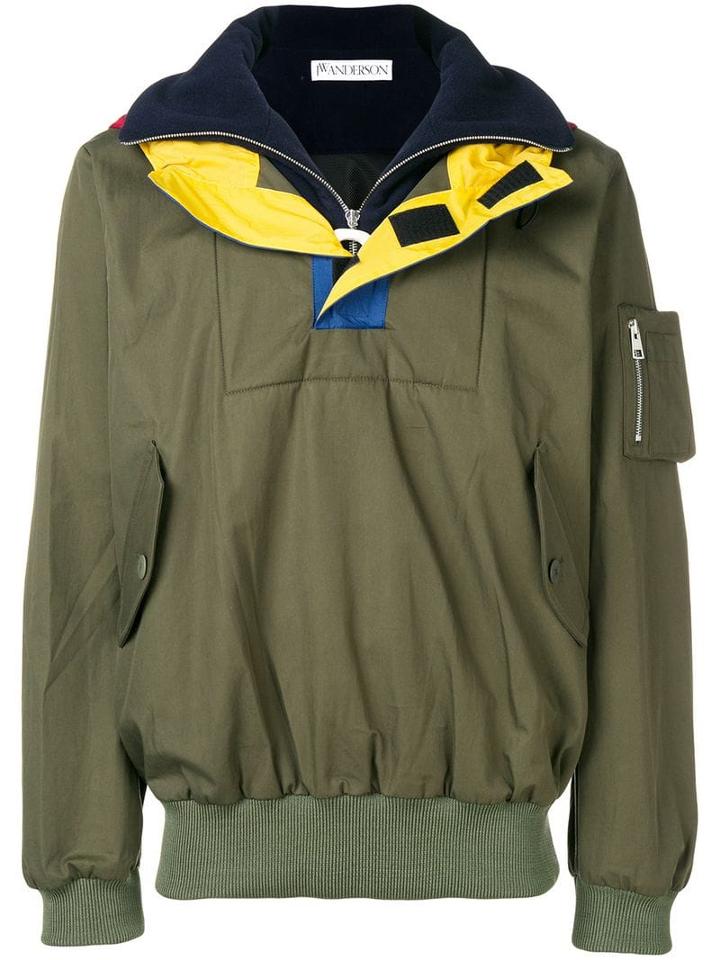 Jw Anderson Men's Funnel Neck Half Zip Cotton Blouson - Brown