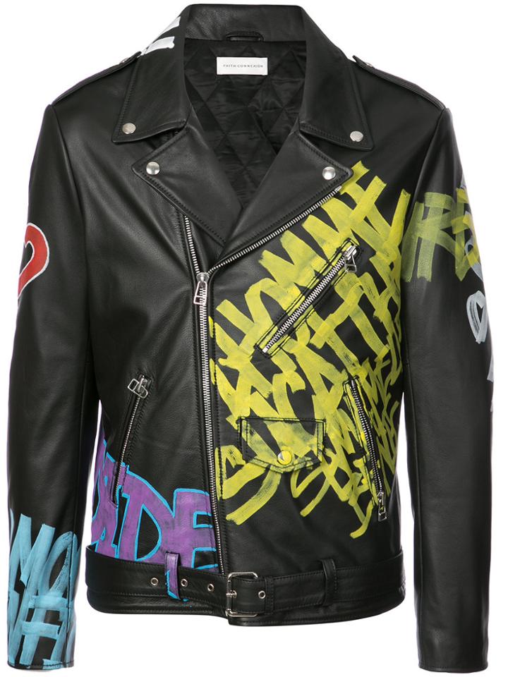 Faith Connexion Graffiti Leather Jacket - Black