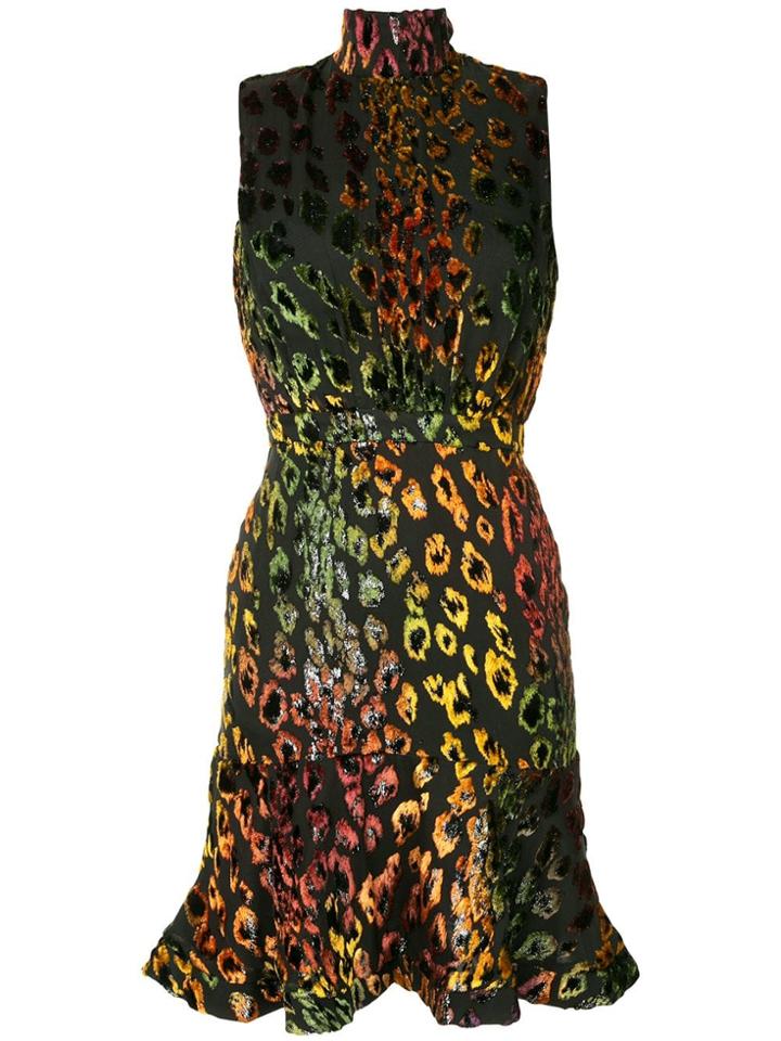 Saloni Sleeveless Devoré Leopard Dress - Black