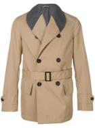 Lardini Contrast Collar Short Trench Coat - Nude & Neutrals