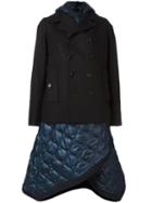 Diesel Black Gold Quilted Deconstructred Peacoat, Women's, Size: 40, Blue, Polyester/virgin Wool/viscose