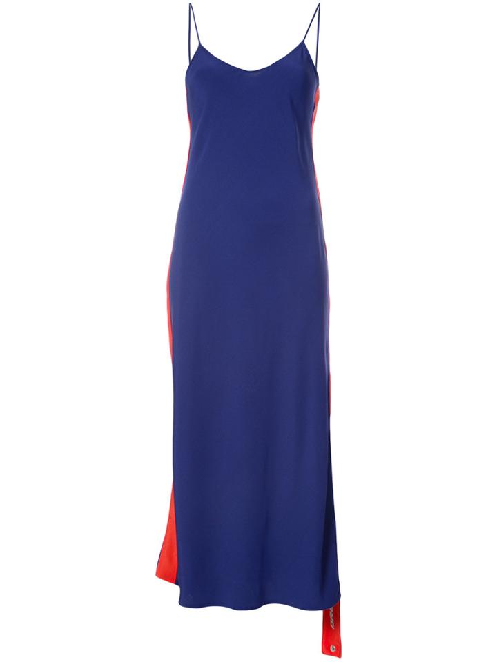 Area Side-striped Asymmetric Slip Dress - Pink & Purple