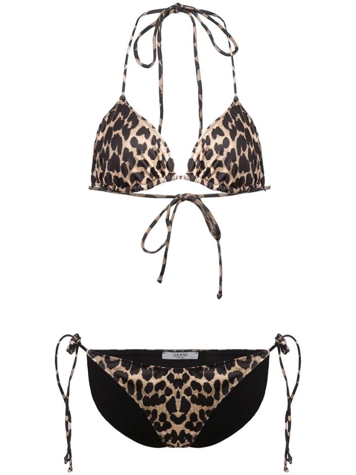 Ganni Leopard Print String Bikini - Neutrals