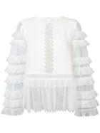 Jonathan Simkhai - Tiered Blouse - Women - Silk/polyamide/polyester - S, White, Silk/polyamide/polyester