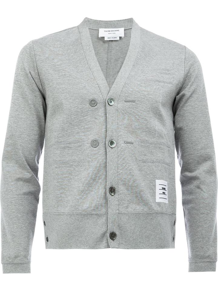 Thom Browne - V-neck Cardigan - Men - Cotton/nylon/polyurethane/cupro - 0, Grey, Cotton/nylon/polyurethane/cupro
