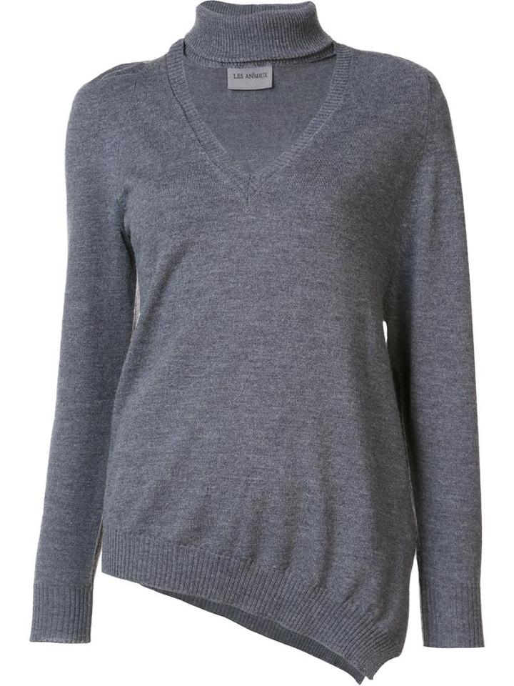 Les Animaux V-neck Knit Blouse, Women's, Size: Large, Grey, Merino