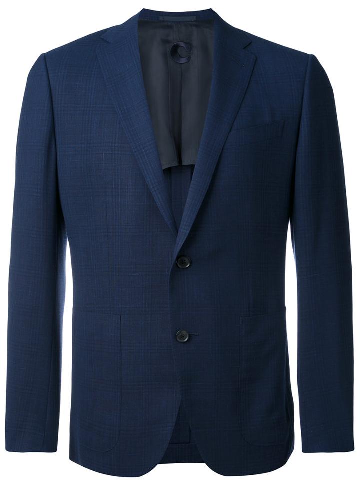 Caruso - Tonal Plaid Blazer - Men - Linen/flax/cupro/wool - 48, Blue, Linen/flax/cupro/wool