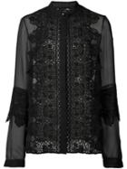 Sally Lapointe Sheer Shirt, Women's, Size: 2, Black, Silk/cotton