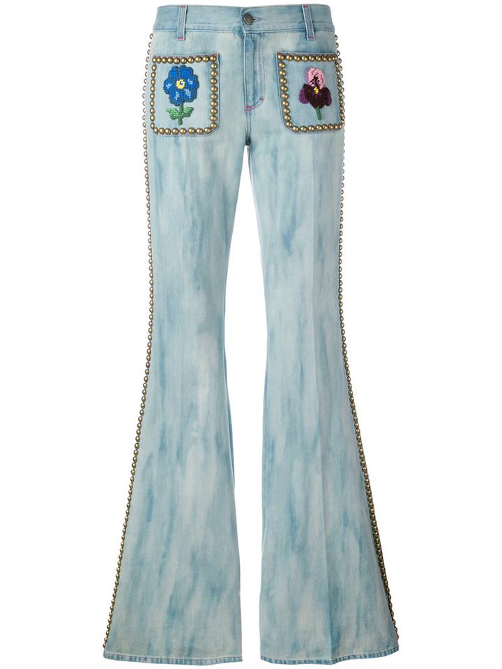 Gucci - Studded Flared Jeans - Women - Cotton - 26, Blue, Cotton
