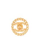 Chanel Vintage Chain Cc Turnlock Brooch - Gold