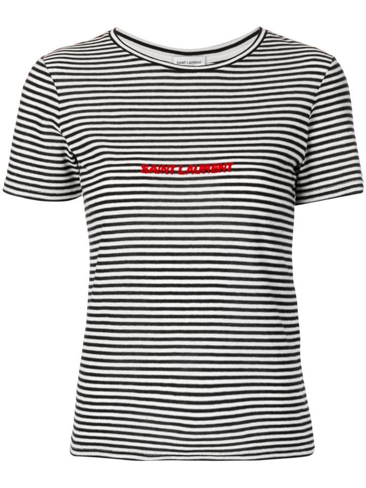 Saint Laurent Logo Striped T-shirt - Black