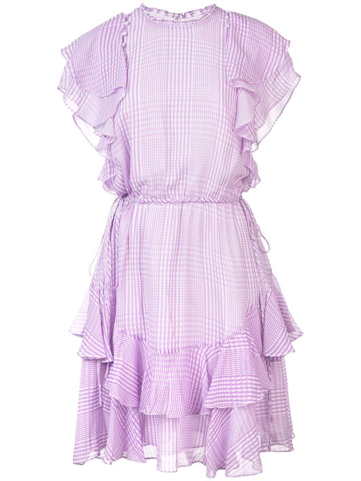 Lela Rose Plaid Ruffle Trim Dress - Pink & Purple