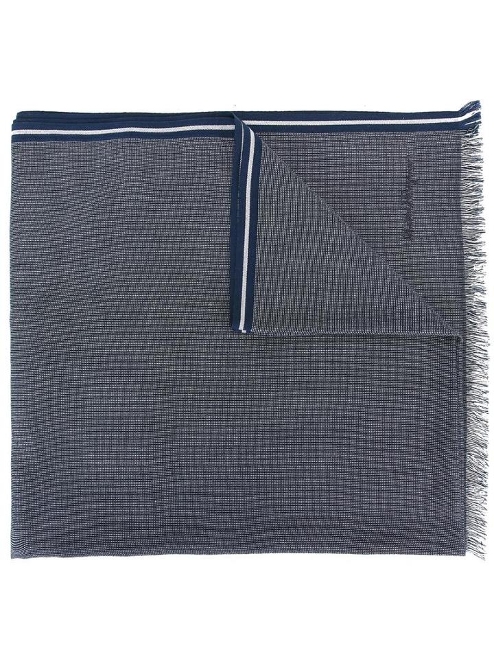 Salvatore Ferragamo Patterned Striped Edge Scarf, Men's, Blue, Cotton