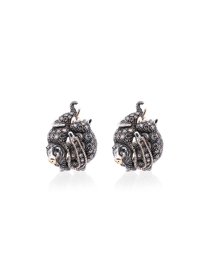 Bibi Van Der Velden 18k Rose Gold, Silver And Diamond Animal Stud