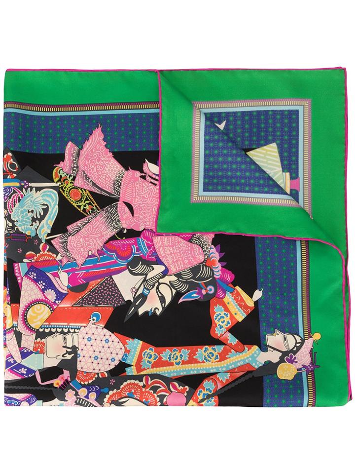Shanghai Tang Puppets Print Foulard - Green