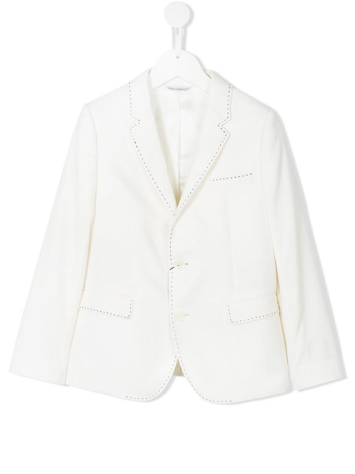 Dolce & Gabbana Kids - Contrast Stitch Trim Blazer - Kids - Viscose/virgin Wool - 8 Yrs, White