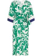 Borgo De Nor Leaf-print Belted Kimono Dress - Green