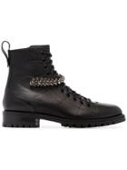 Jimmy Choo Black Cruz Crystal Embellished Grained Leather Boots