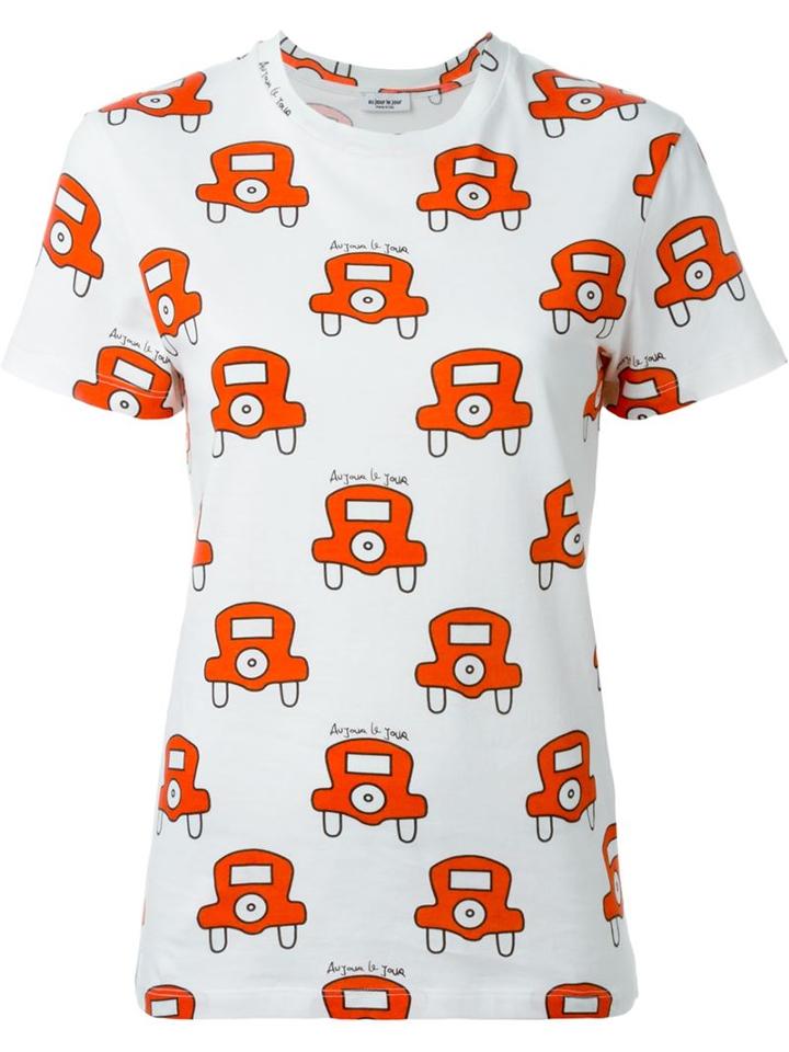 Au Jour Le Jour Car Print T-shirt, Women's, Size: 44, White, Cotton