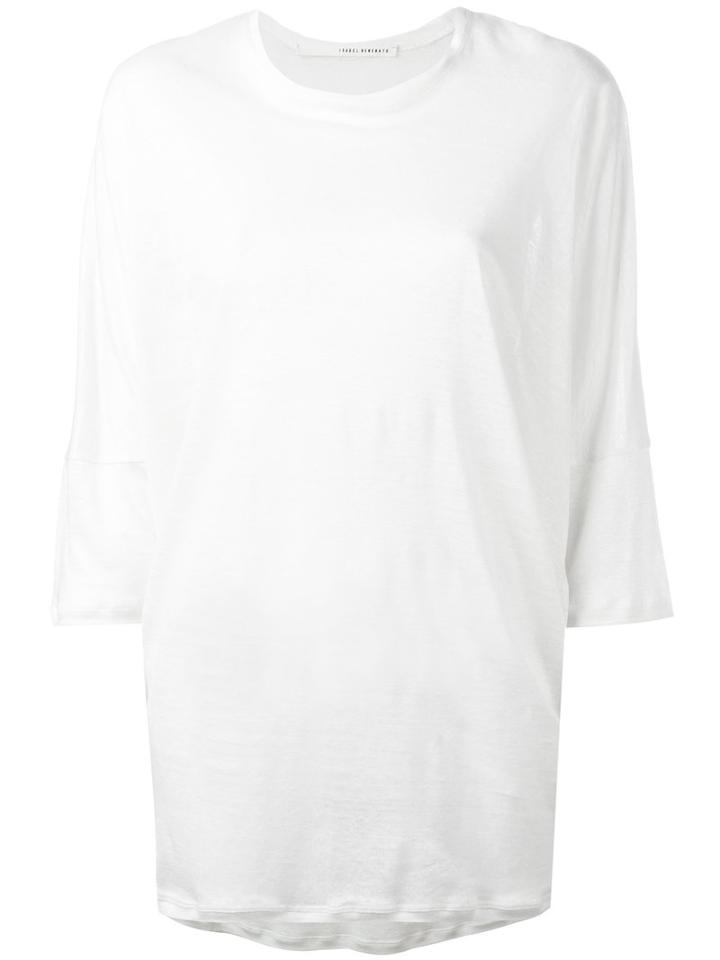Isabel Benenato - Three-quarters Sleeve Sheer T-shirt - Women - Linen/flax - 40, White, Linen/flax