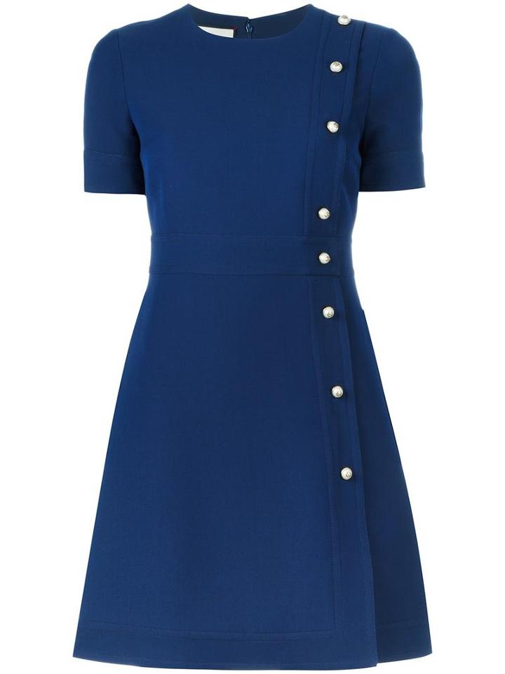 Gucci A-line Button Dress, Women's, Size: 44, Blue, Wool/silk/acetate