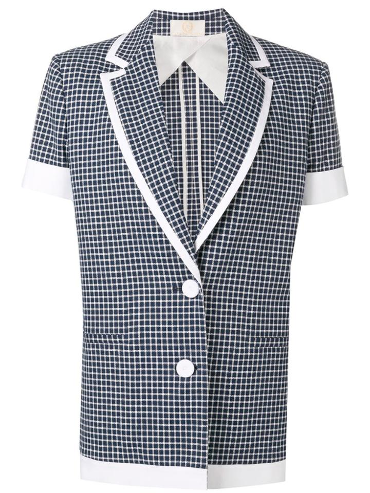 Sara Battaglia Check Short-sleeve Jacket - Blue