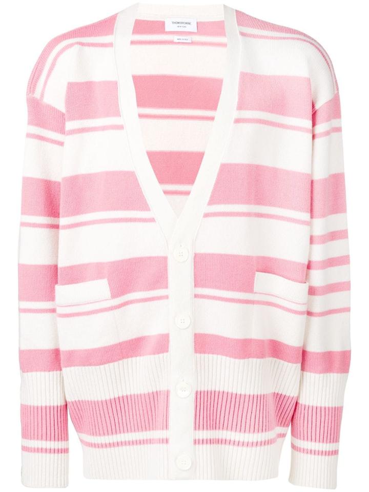 Thom Browne Striped Oversized Cardigan - Pink