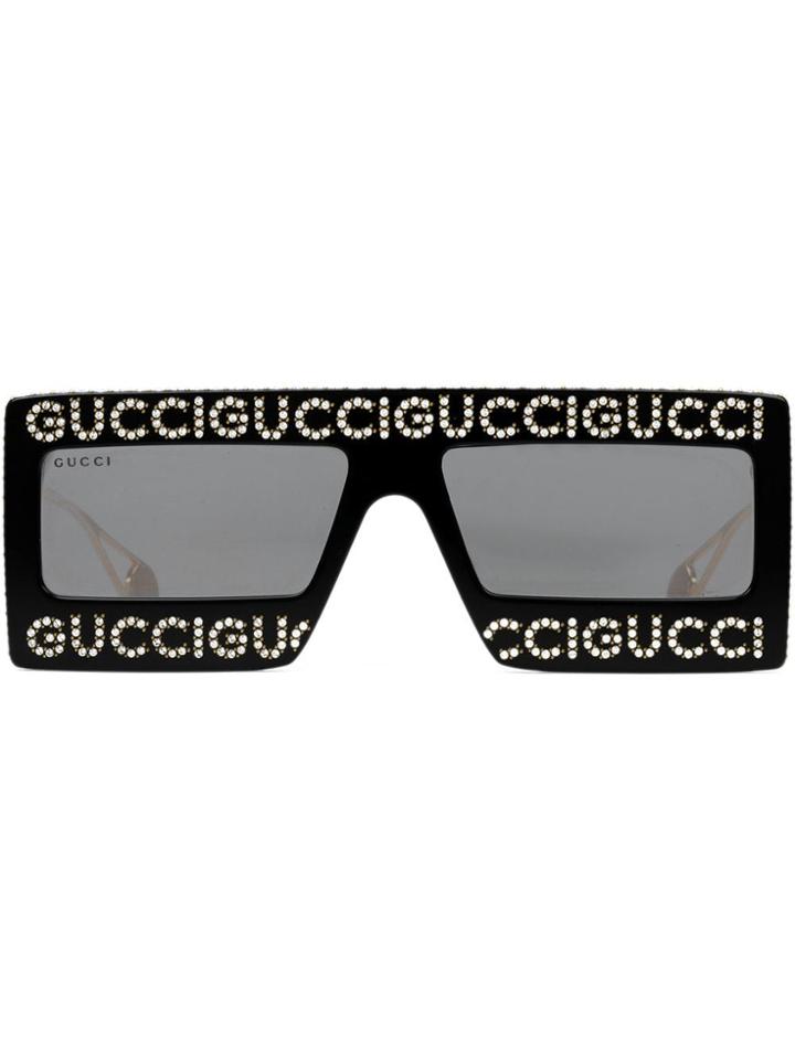 Gucci Occhiali Da Sole In Acetato Con Montatura A Mascherina - Black