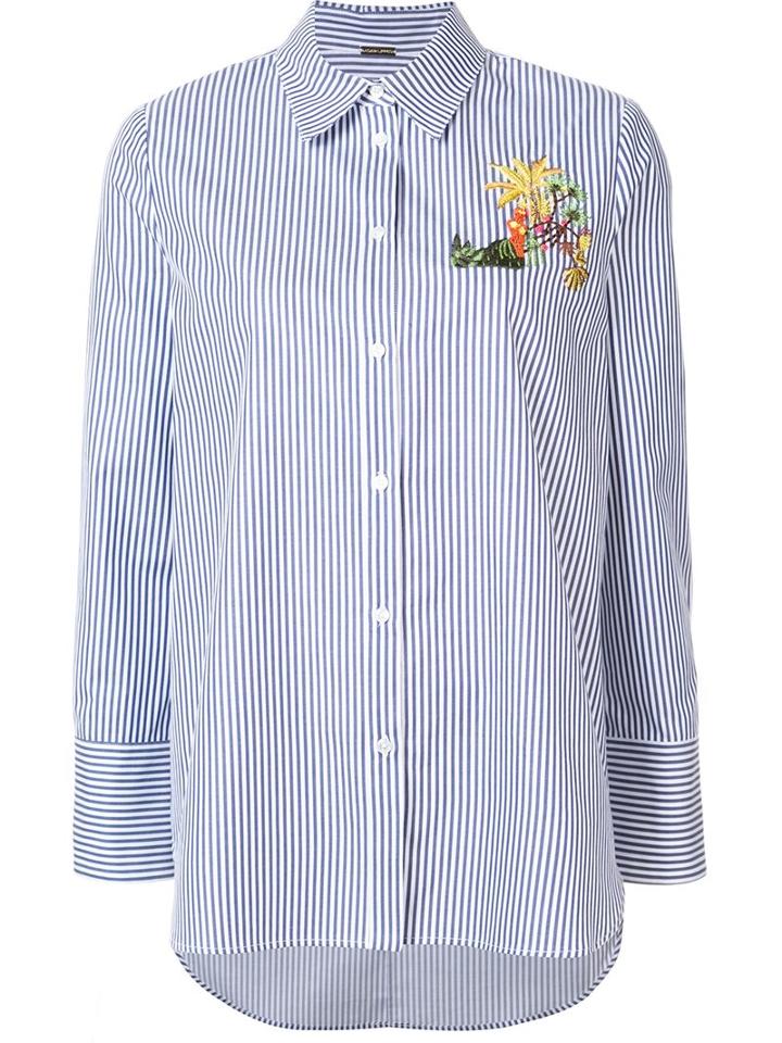 Adam Lippes Embroidered Striped Shirt, Women's, Size: 8, Blue, Cotton