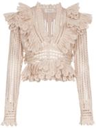 Zimmermann Battenberg Cropped Silk-blend Lace Top - Neutrals