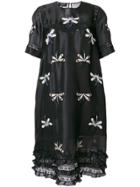 Rochas Dragonfly Embroidered Peasant Dress - Black