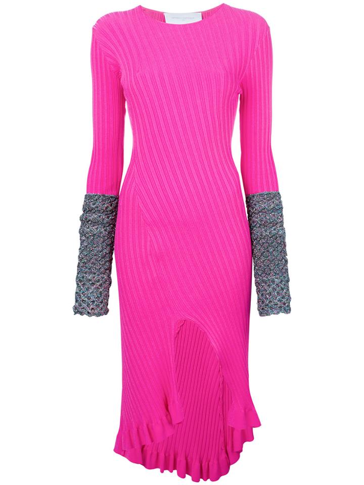 Esteban Cortazar Contrast-cuff Midi Dress - Pink & Purple