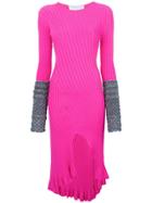Esteban Cortazar Contrast-cuff Midi Dress - Pink & Purple