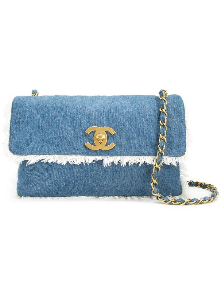 Chanel Vintage Jumbo Xl Quilted Denim Shoulder Bag, Women's, Blue