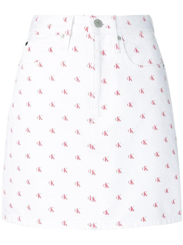 Calvin Klein Jeans Monogram Print Skirt - White