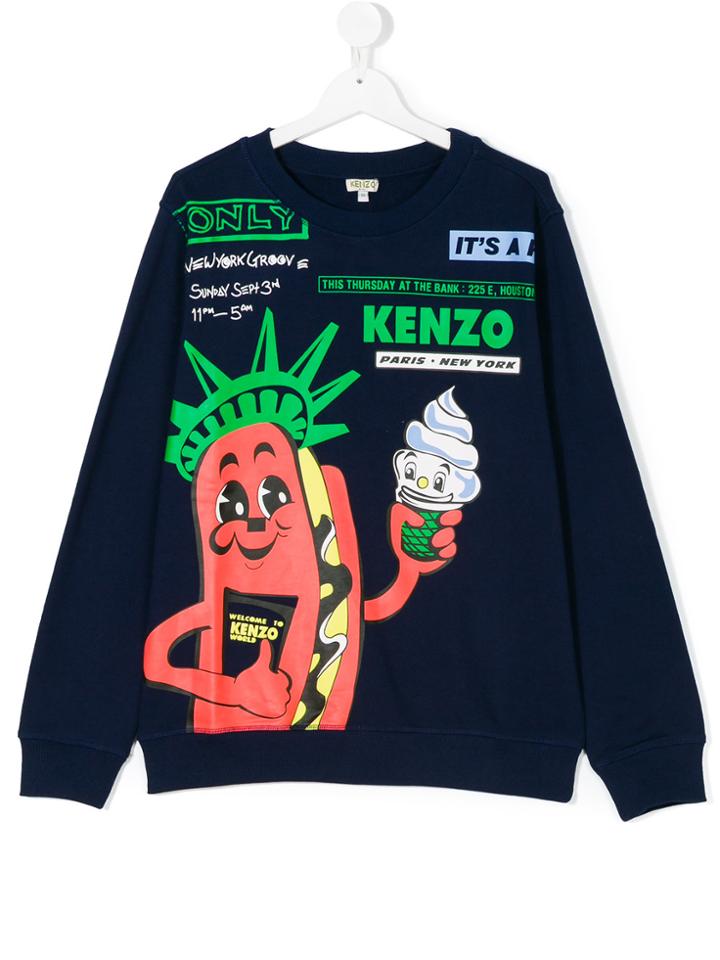 Kenzo Kids Cartoon Statue Of Liberty Print Sweatshirt - Blue