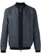 Etro Checkered Bomber Jacket, Men's, Size: Medium, Blue, Linen/flax/llama/cotton/polyester