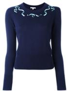 Olympia Le-tan Embellished Neck Jumper, Women's, Size: Large, Blue, Silk/cashmere